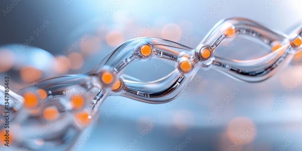 Poster close-up view of a 3d hologram illustrating a dynamic global supply chain model with molecular struc
