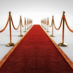 Obraz premium A Red Carpet Leads Between Gold Stanchions and Rope Barriers