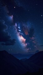 Fototapeta premium Sparkling stars on a dark canvas of night sky with galaxy and nebula in the background, galaxy, stars