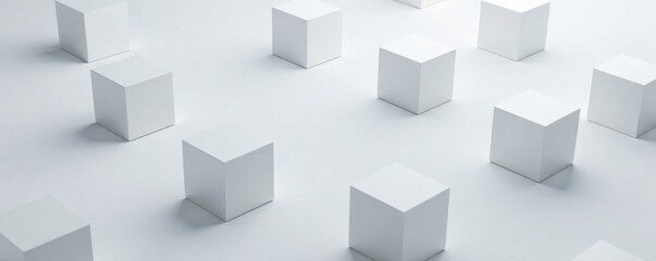 Obraz premium White cubical box boxes scattered across the screen, abstract decor, minimalist pattern, colorful blocks