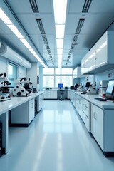 Fototapeta premium White futuristic laboratory with various scientific equipment and machinery, equipment, machinery, innovation
