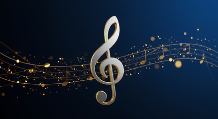 Stylized treble clef with metallic silver and gold - Musical harmony - For concert posters or music lessons.