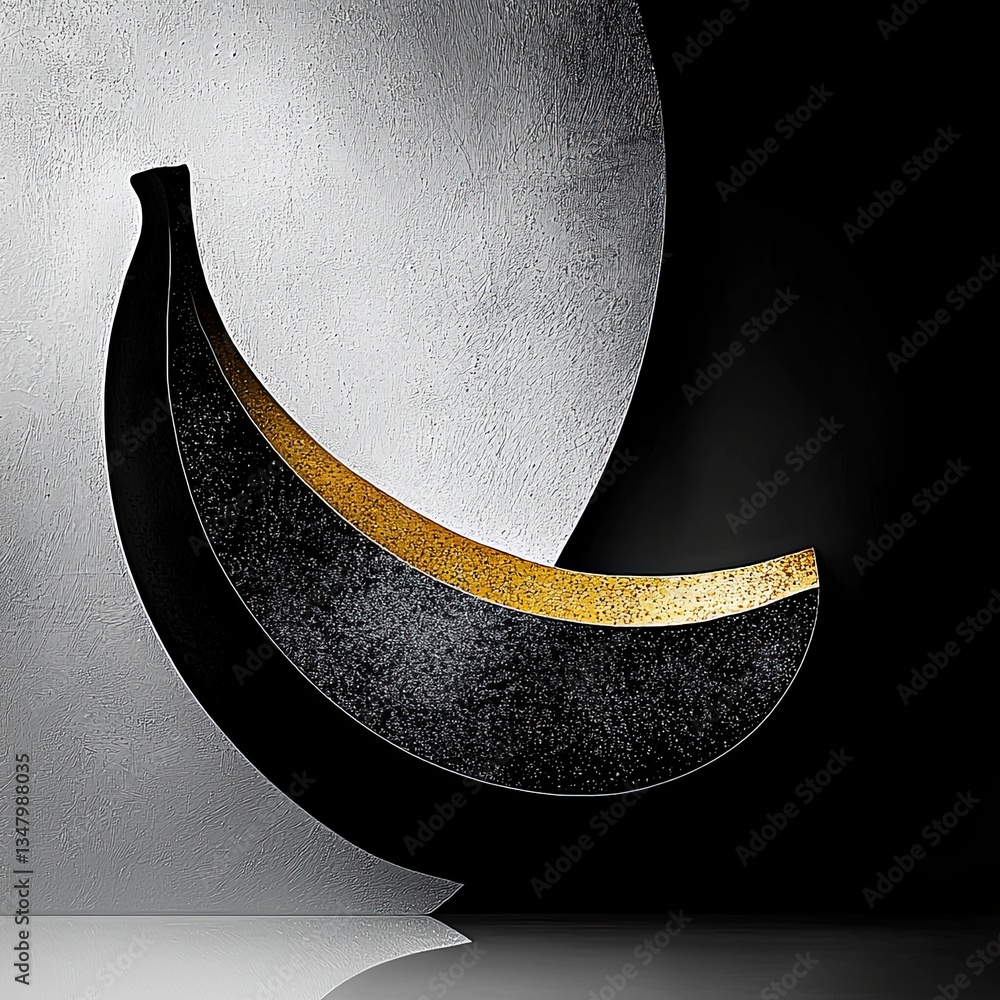 Poster abstract sculpture of curved form with metallic accent on minimalist background display