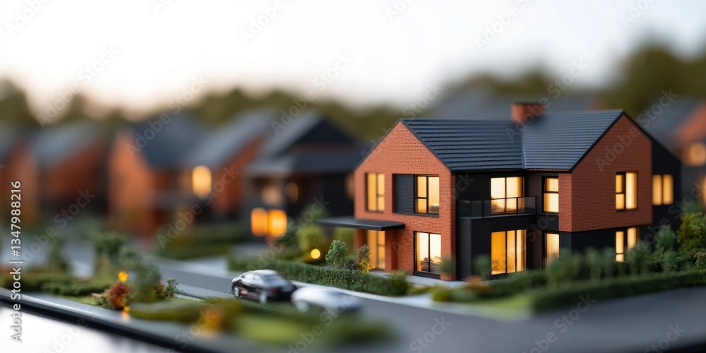 Poster digital property sales report overview featuring real estate model homes in a neighborhood setting o