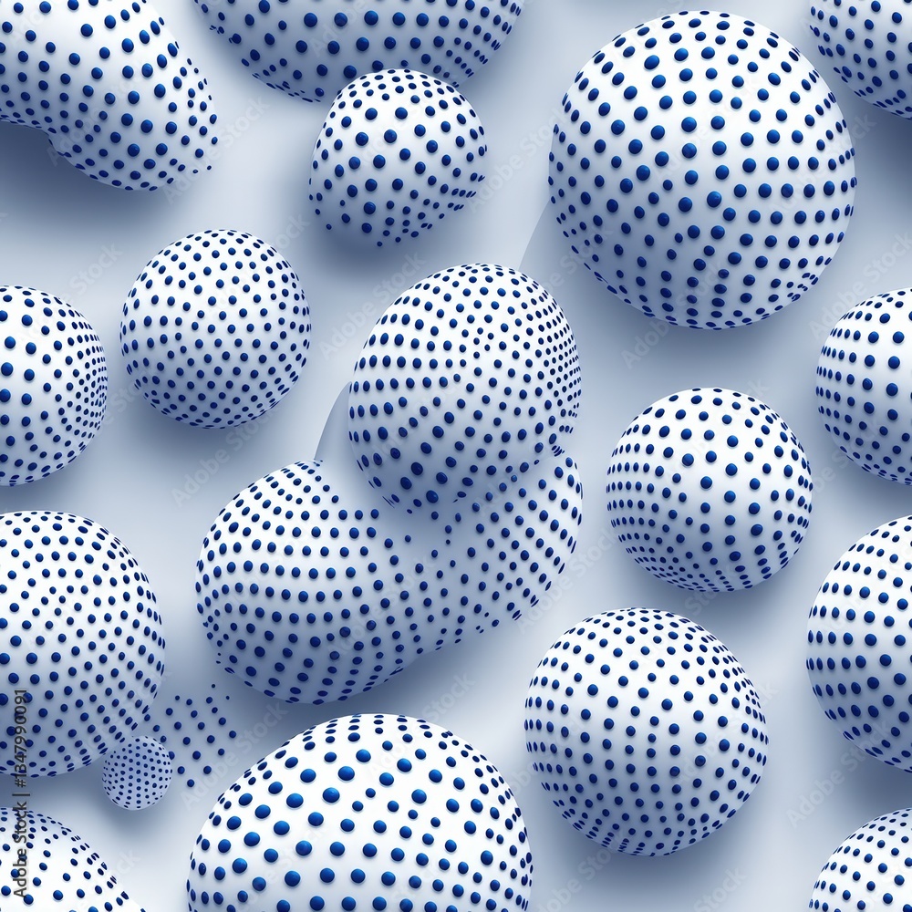 Aufkleber abstract background of white spheres with dark blue dots scattered on a light grey surface, creating