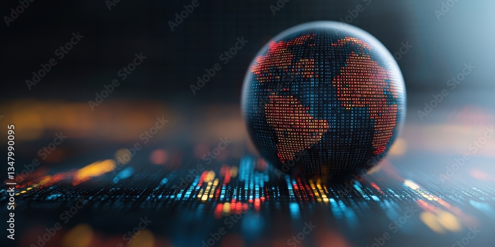 Aufkleber macro shot of a globe with digital elements representing global connectivity in markets and data ana
