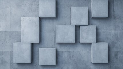 Abstract arrangement of gray concrete blocks on a wall