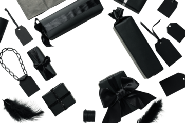 PNG, Black Friday. Only black packages isolated on white background.