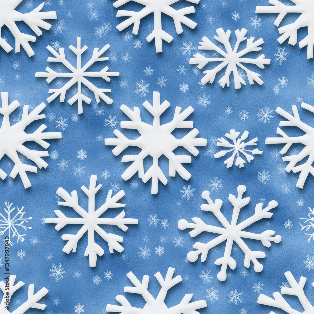Aufkleber seamless pattern of white snowflakes in various sizes on a textured light blue background creating a
