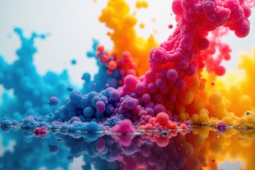 Fototapeta premium Vibrant ink droplets suspended in clear water, suspension, droplets
