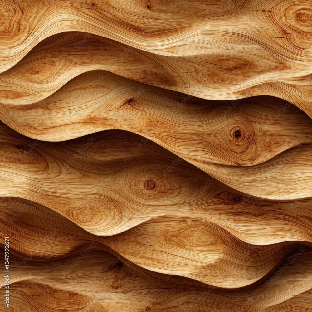 Aufkleber abstract close-up of undulating wave-like patterns in light brown wood with emphasis on intricate wo
