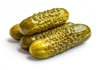 Fresh and Crunchy Green Pickles Stacked on a White Background for Healthy Food Displays and Culinary Presentations