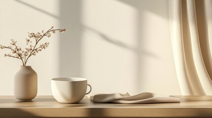 Serene Morning Still Life: Beige Aesthetic