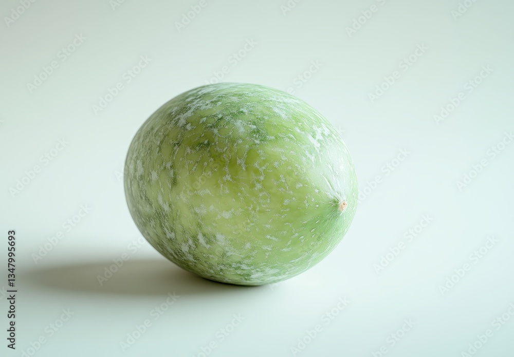 Poster fresh and shiny green melon on a light background with subtle textures and colors, illustrating orga