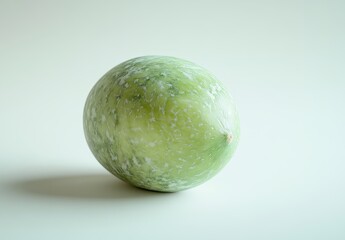 Fresh and shiny green melon on a light background with subtle textures and colors, illustrating organic fruit and healthy eating concepts