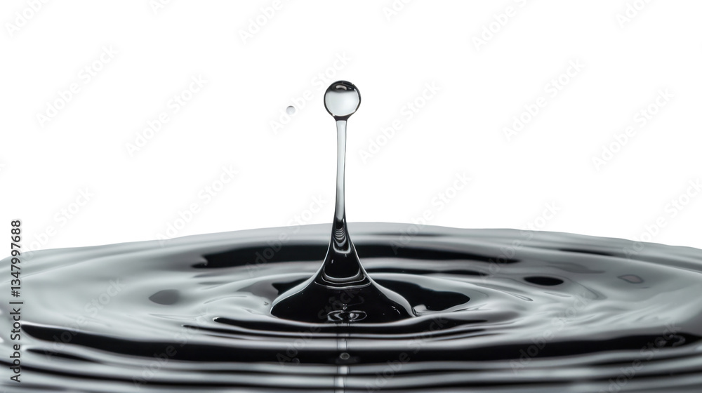 Poster water drop splashing making circular ripples with transparent background