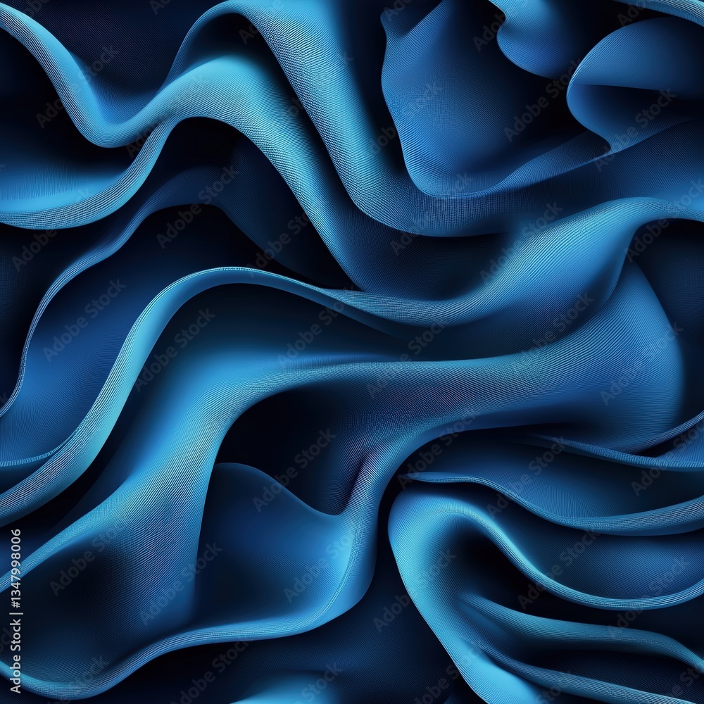Poster abstract flowing undulating deep blue fabric or liquid creating smooth wave-like pattern with subtle