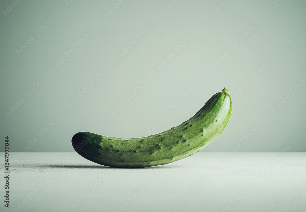 Aufkleber fresh cucumber lying on plain surface with soft green background and minimalist aesthetic in natural