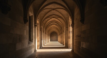 Obraz premium Historic archway corridor in Renaissance style - architectural symmetry - travel photography and historical stock images