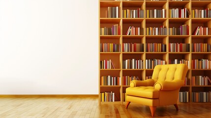 Small reading corner a stylish living space cozy armchair large bookshelf warm ambiance white background