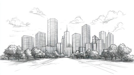Cityscape Sketch: Modern Metropolis Skyline Drawing