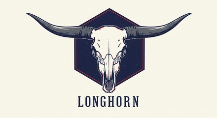 Illustration of stylized longhorn skull emblem - Western grit, primal strength - For posters, apparel, and themed events