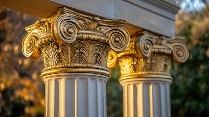 Golden Hour at the Grecian Columns: Architectural Marvel