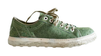 Worn out green sneaker isolated on transparent background