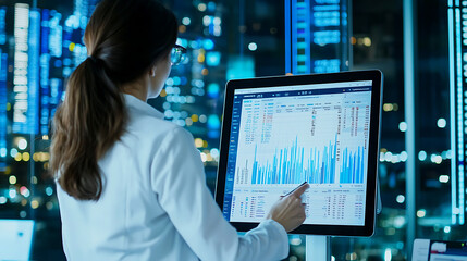 Data analysis action by analyst in modern office digital environment technical perspective for business insights