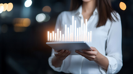Analyzing business data trends office environment digital content evening viewpoint technology concept