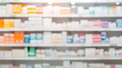 Pharmacy drugstore blur abstract backbround with medicine and healthcare product on shelves