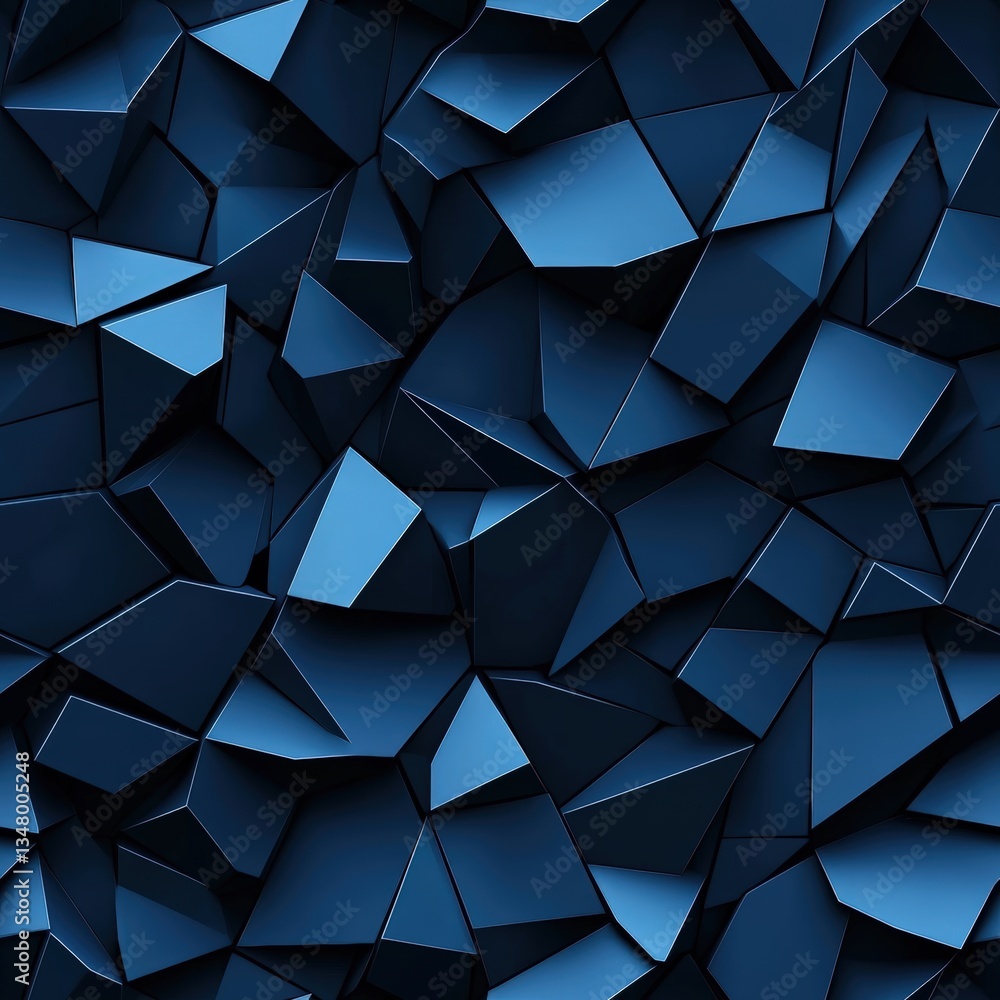 Poster abstract background with dark blue angular fragmented shapes resembling shattered crystal or fractur