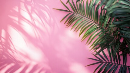 Soft blurred palm leaf shadows on a pastel pink wall, creating a minimal abstract background perfect for product presentation, branding, and seasonal designs for spring and summer.



