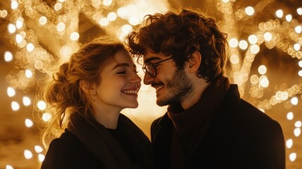 Romantic Couple Underneath the Golden Lights