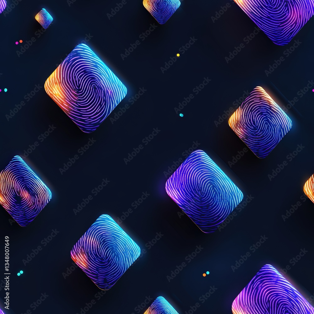 Aufkleber vibrant pulsating rhombus icons with fingerprint designs on dark blue background interspersed with c
