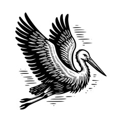 Obraz premium Stork Bird engrave logo icon design illustration