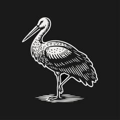 Fototapeta premium Stork Bird engrave logo icon design illustration