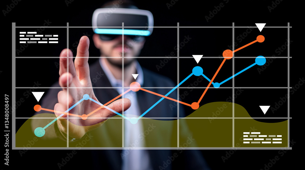 Aufkleber business professional interacting with virtual graph in augmented reality, showcasing growth and ana