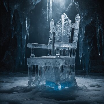 A chair resembling a throne made of ice.