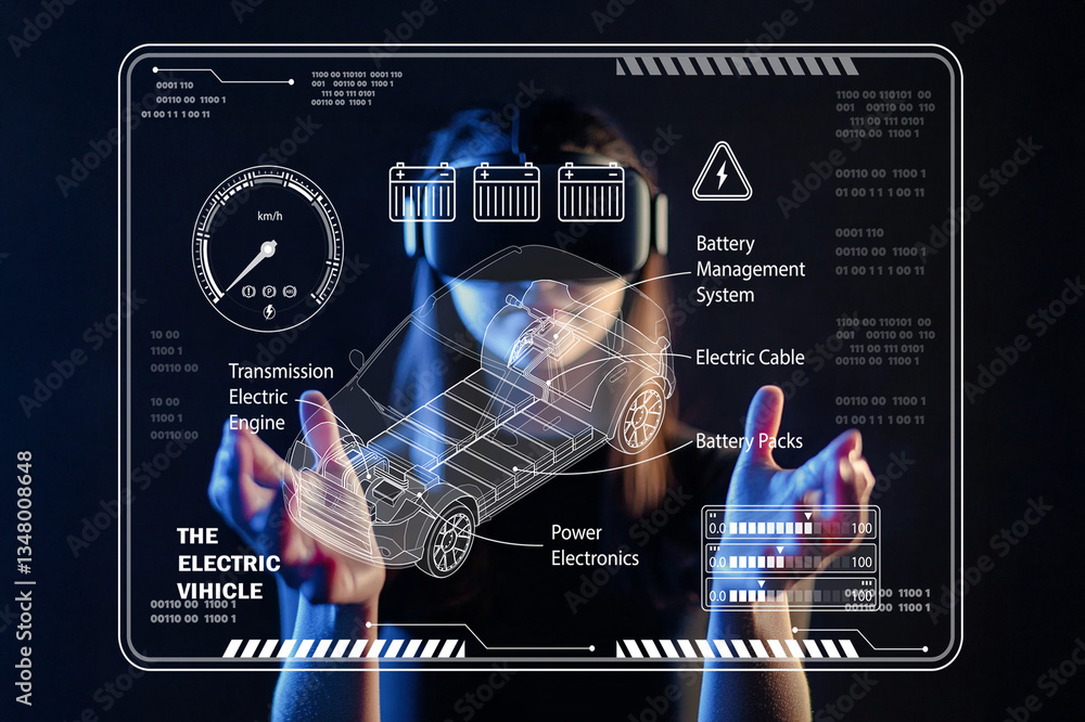 Aufkleber futuristic interface for electric vehicle technology featuring battery management system and high-te