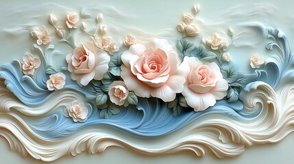 Elegant Roses and Swirling Floral Wall Art Design