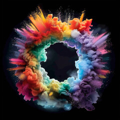 A mesmerizing circular explosion of colorful clouds, blending vivid hues in a dynamic and artistic composition. Ideal for use in posters, branding, and abstract-themed visuals.