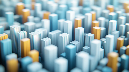 Obraz premium Urban Data in 3D: An abstract cityscape built from colorful blocks suggests concepts of data visualization, smart city, and modern urban planning