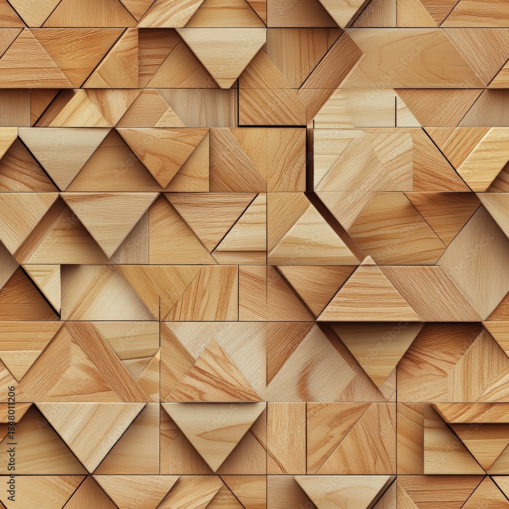 Poster seamless pattern of light brown wooden geometric triangles and squares in a modern and artistic desi
