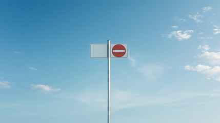 No Entry Sign: A minimalist photograph of a no entry sign against a bright blue sky, conveying a sense of restriction and clarity.