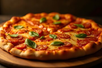 Rustic Italian-style pizza with thinly sliced ham, juicy tomatoes, and fragrant arugula leaves