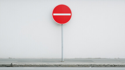 "No Entry Sign: A classic red 'no entry' sign stands out, symbolizing prohibition and restriction in a clean and minimalist composition"
