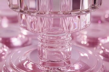 Iridescent Glassware on Pink Surface with Soft Lighting Effects