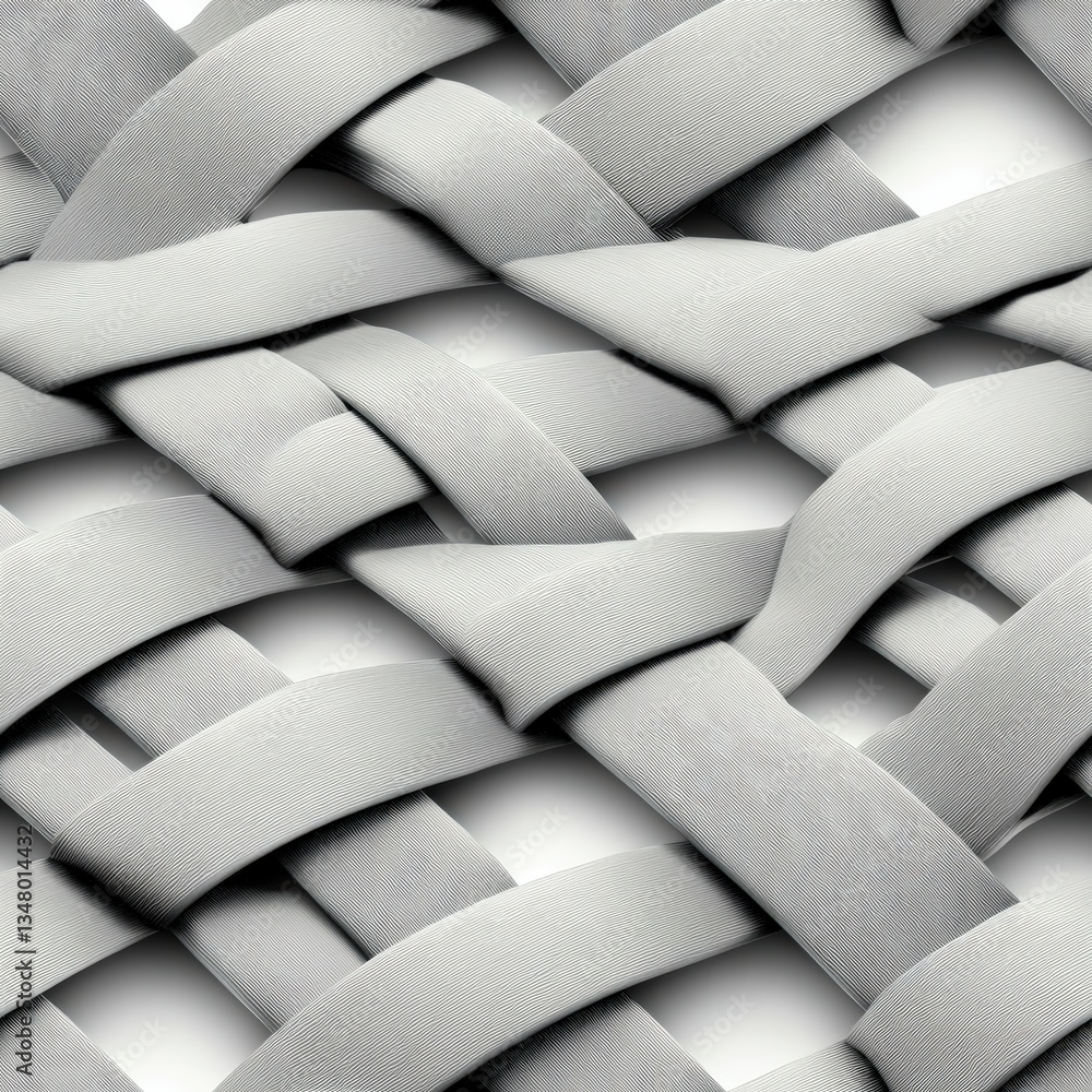 Aufkleber close-up view of a complex interwoven pattern of light gray ribbon-like elements forming a textured 