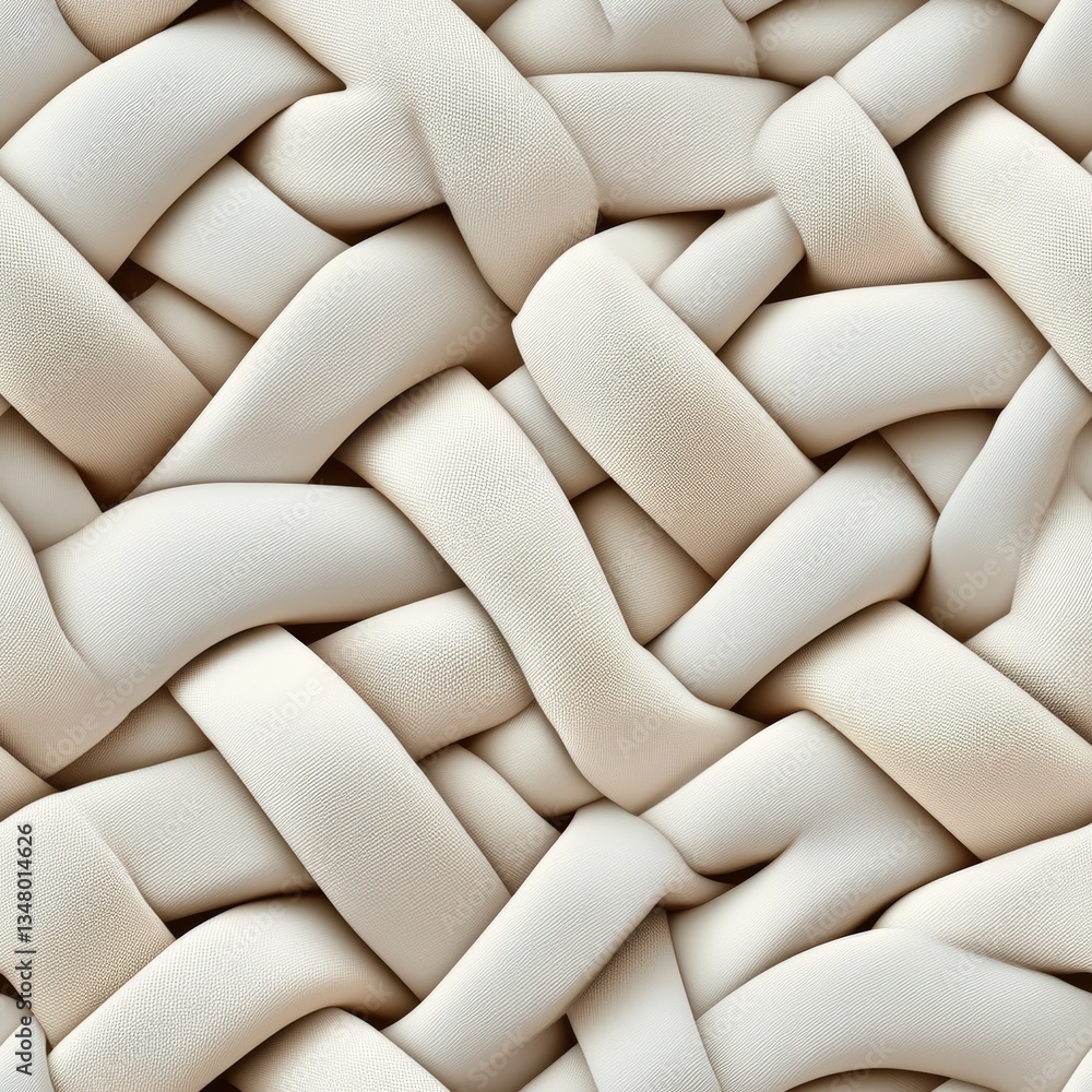 Poster close-up texture of off-white fabric surface with thick interwoven strands creating complex three-di